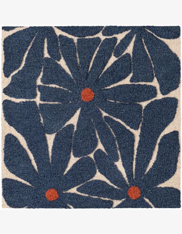 Navy Blue and Ivory Handtufted Wool Square Rug