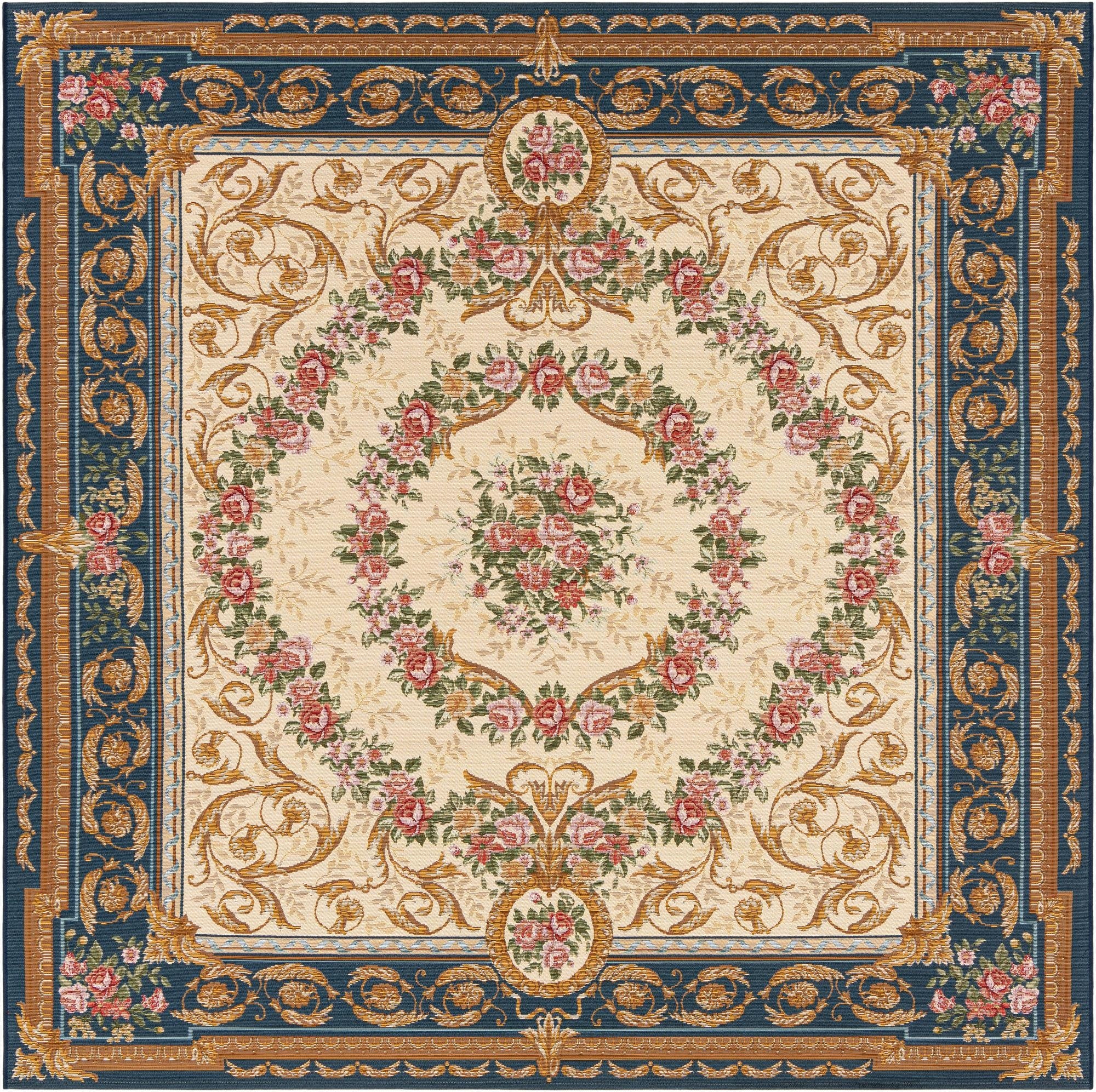 7' 10 x 7' 10  Washable Traditional Indoor / Outdoor Square Rug