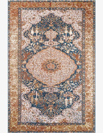 Navy Blue and Light Pink Easy-Clean Traditional Indoor / Outdoor Rug