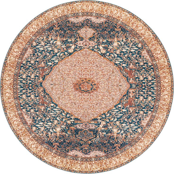 Detail image of 10' x 10' Easy-Clean Traditional Indoor / Outdoor Round Rug