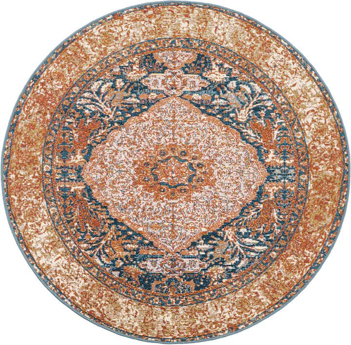4' x 4' Easy-Clean Traditional Indoor / Outdoor Round Rug