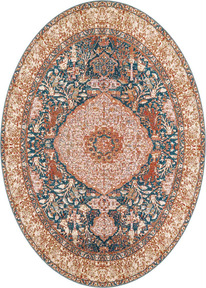 7' 10 x 7' 10 Easy-Clean Traditional Indoor / Outdoor Round Rug