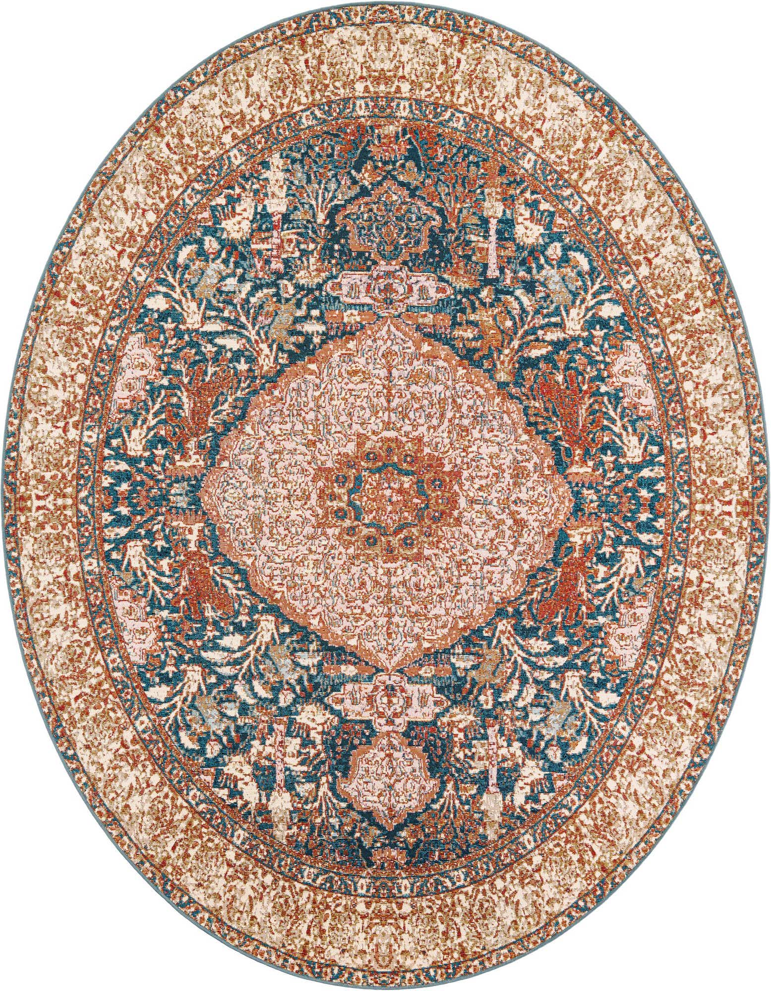 7' 10 x 7' 10 Easy-Clean Traditional Indoor / Outdoor Round Rug