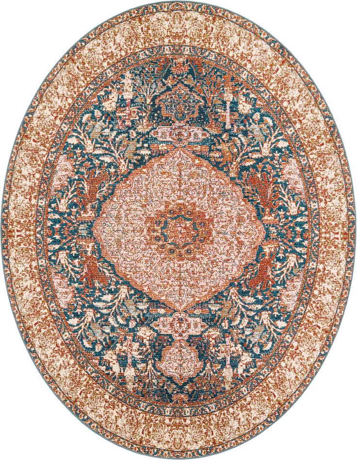 Detail image of 7' 10 x 7' 10 Easy-Clean Traditional Indoor / Outdoor Round Rug