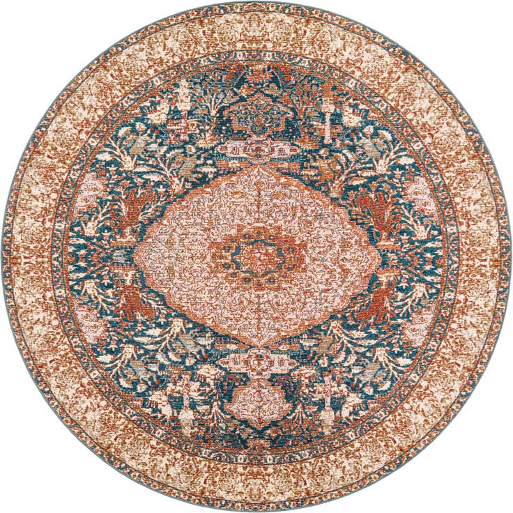 Detail image of 7' 10 x 7' 10 Easy-Clean Traditional Indoor / Outdoor Round Rug