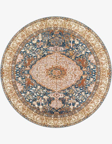 7' 10 x 7' 10 Easy-Clean Traditional Indoor / Outdoor Round Rug