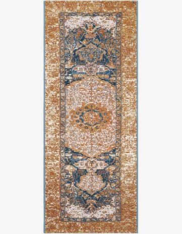 Navy Blue and Light Pink Easy-Clean Traditional Indoor / Outdoor Runner Rug