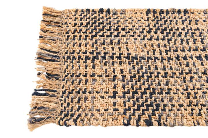 2' x 3' Hand Woven Checkered Jute Wool Rug