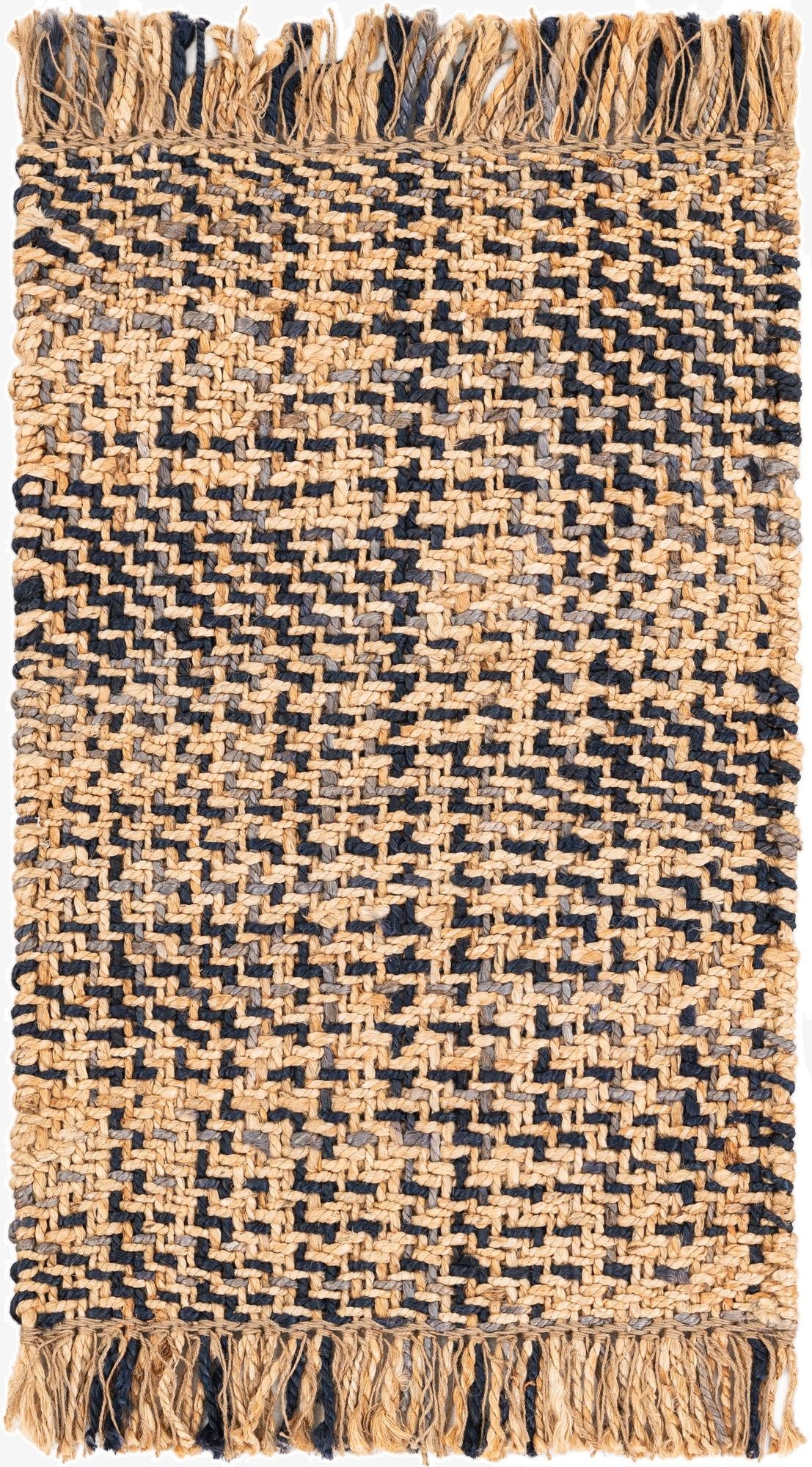 2' x 3'  Hand Woven Checkered Jute Wool Rug