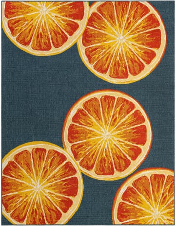 Navy Blue and Orange Easy-Clean Modern Indoor / Outdoor Rug