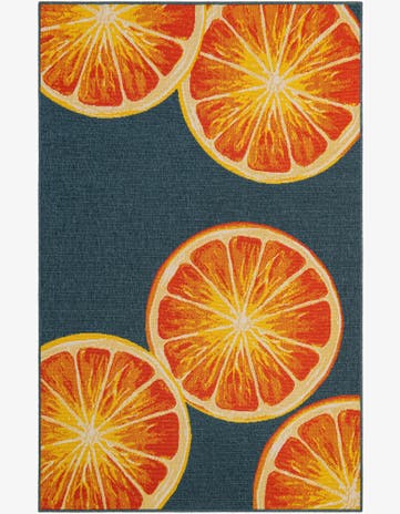 Navy Blue and Orange Easy-Clean Modern Indoor / Outdoor Rug