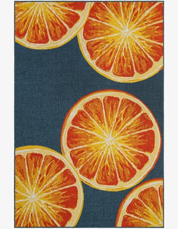 Navy Blue and Orange Easy-Clean Modern Indoor / Outdoor Rug