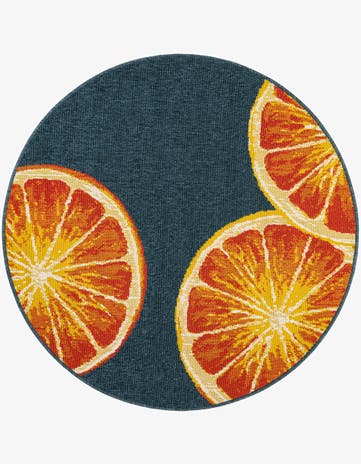 Navy Blue and Orange Easy-Clean Modern Indoor / Outdoor Round Rug