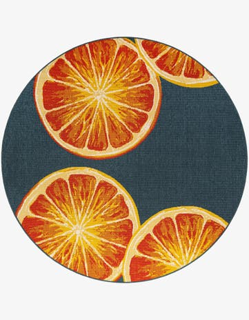 Navy Blue and Orange Easy-Clean Modern Indoor / Outdoor Round Rug