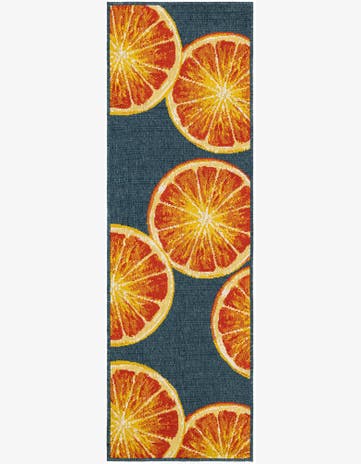 Navy Blue and Orange Easy-Clean Modern Indoor / Outdoor Runner Rug