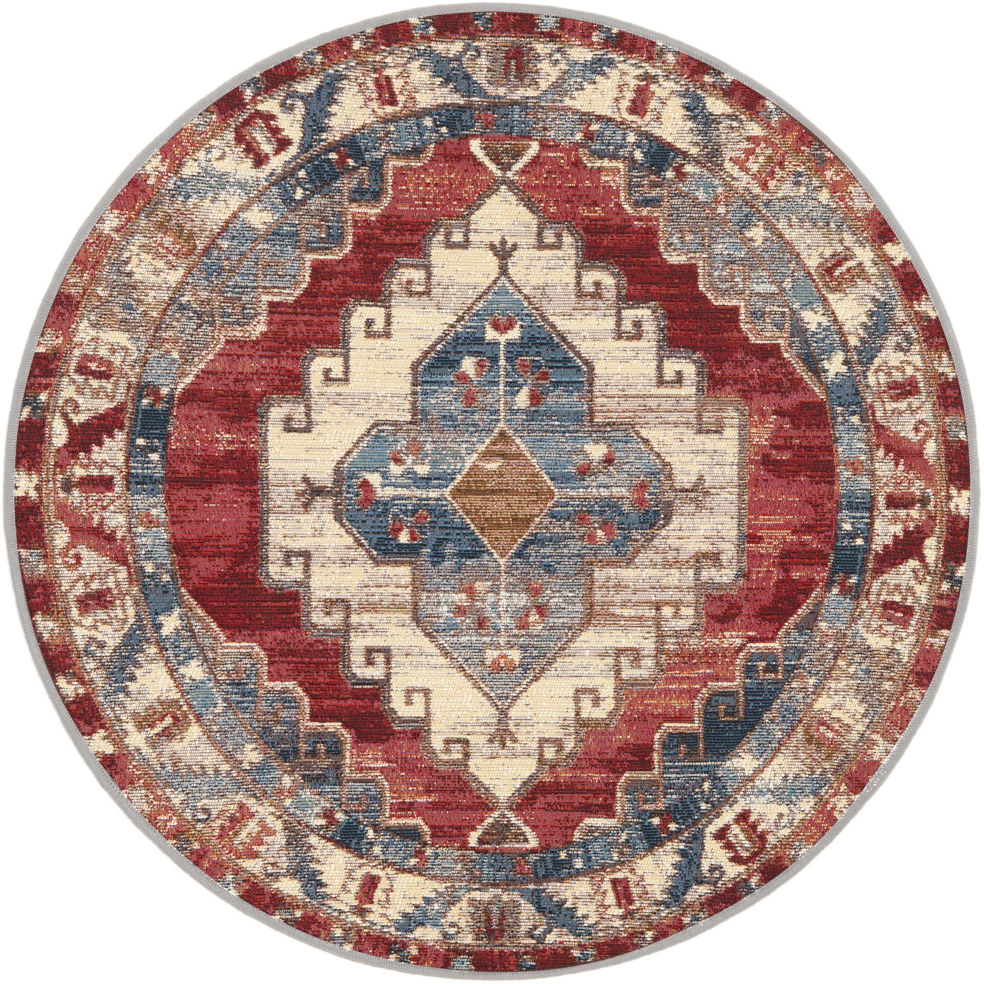 3' x 3' Easy-Clean Traditional Indoor / Outdoor Round Rug