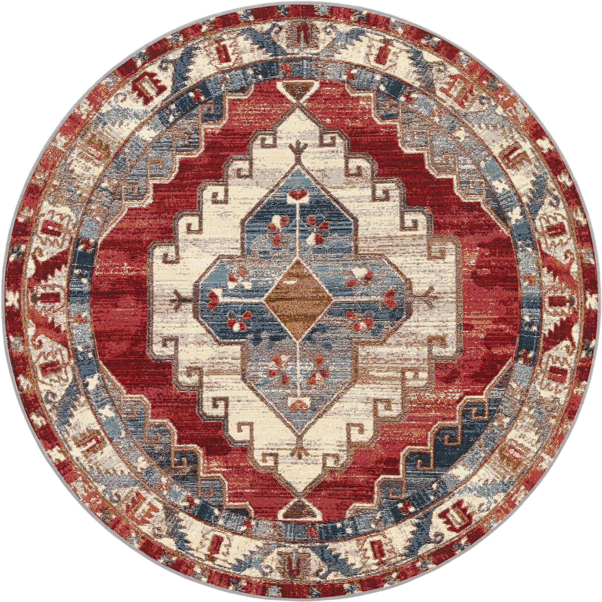 5' x 5' Easy-Clean Traditional Indoor / Outdoor Round Rug