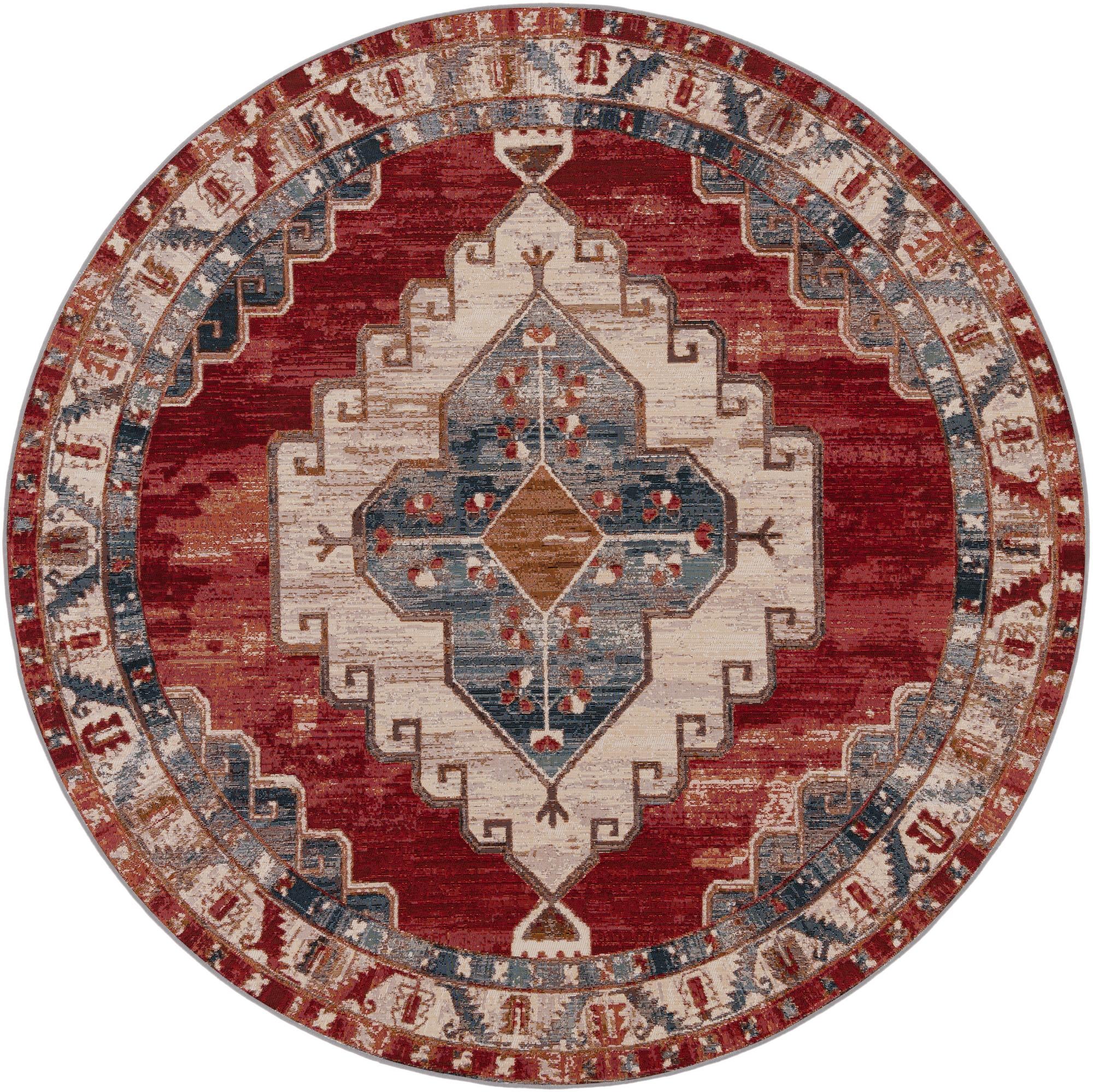 7' 10 x 7' 10 Easy-Clean Traditional Indoor / Outdoor Round Rug