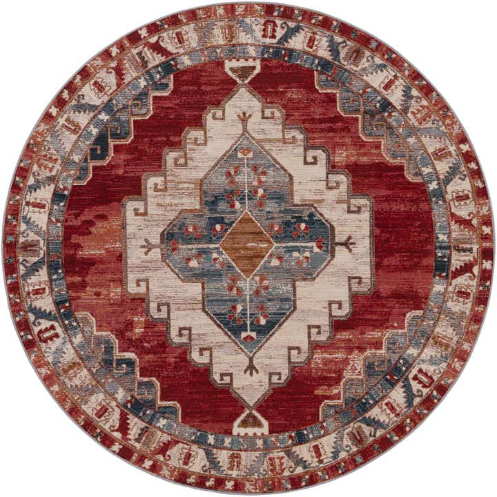 7' 10 x 7' 10 Easy-Clean Traditional Indoor / Outdoor Round Rug