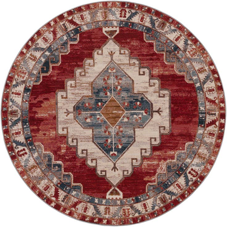 Detail image of 7' 10 x 7' 10 Easy-Clean Traditional Indoor / Outdoor Round Rug
