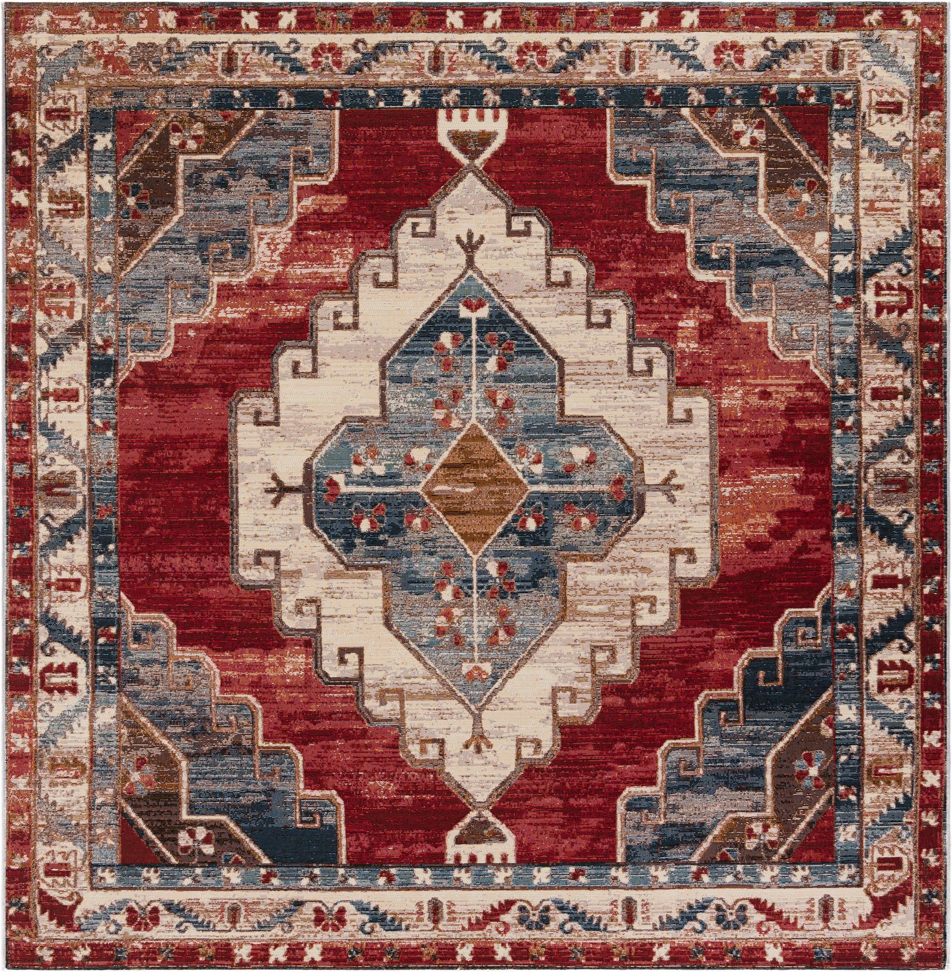 7' 10 x 7' 10 Easy-Clean Traditional Indoor / Outdoor Square Rug