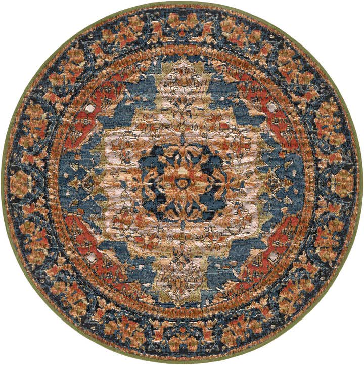 3' x 3' Easy-Clean Traditional Indoor / Outdoor Round Rug