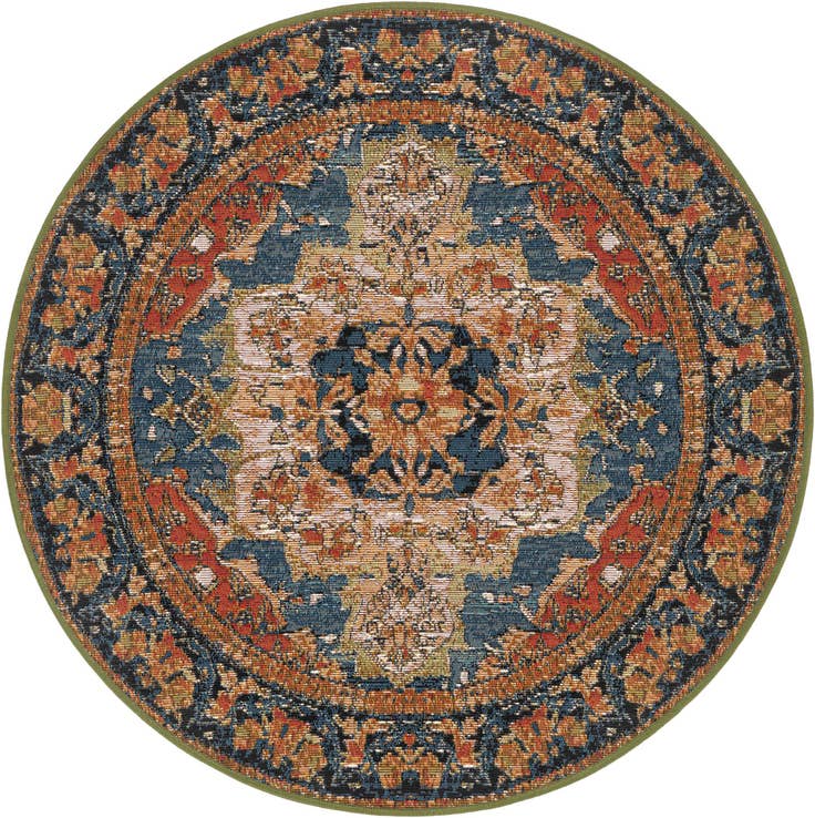 Detail image of 3' x 3' Easy-Clean Traditional Indoor / Outdoor Round Rug