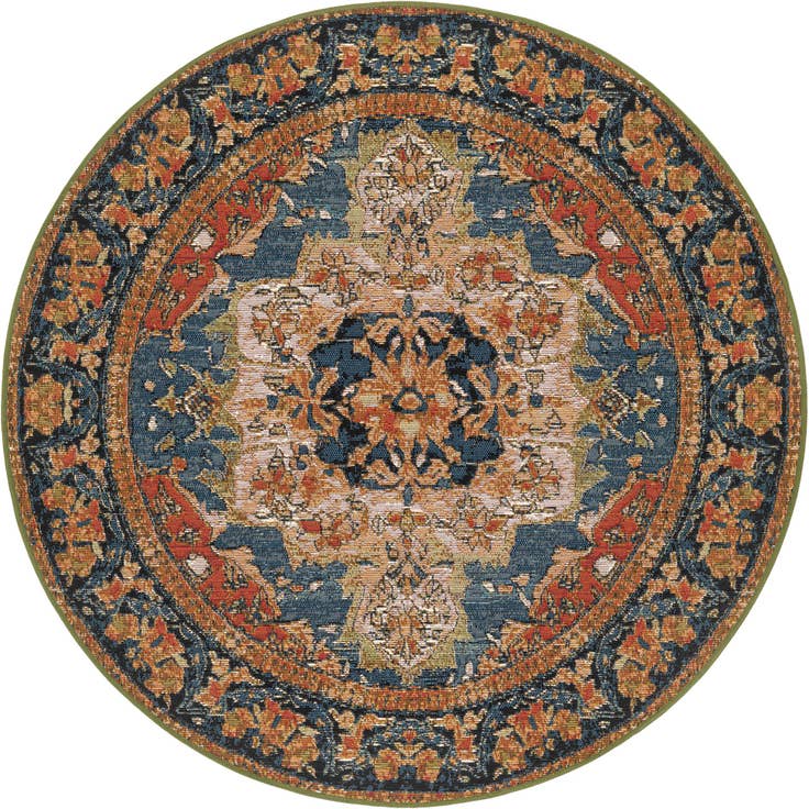 Detail image of 4' x 4' Easy-Clean Traditional Indoor / Outdoor Round Rug