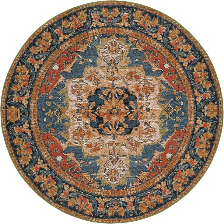 Detail image of 5' x 5' Easy-Clean Traditional Indoor / Outdoor Round Rug