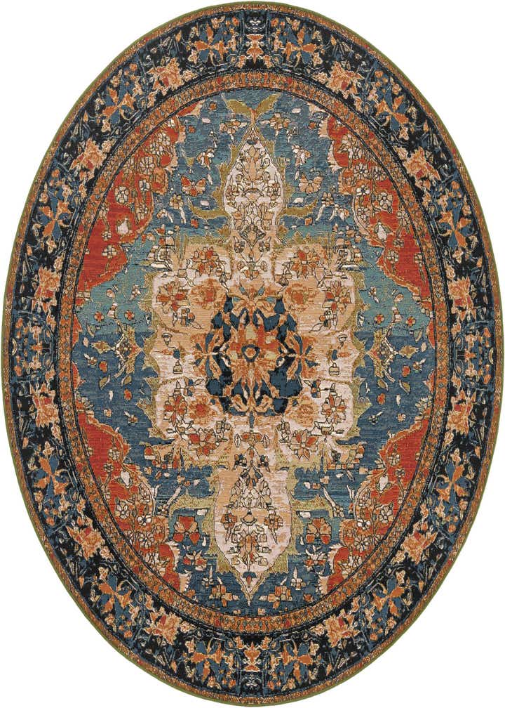 7' 10 x 7' 10 Easy-Clean Traditional Indoor / Outdoor Round Rug