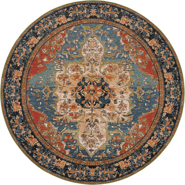 Detail image of 7' 10 x 7' 10 Easy-Clean Traditional Indoor / Outdoor Round Rug
