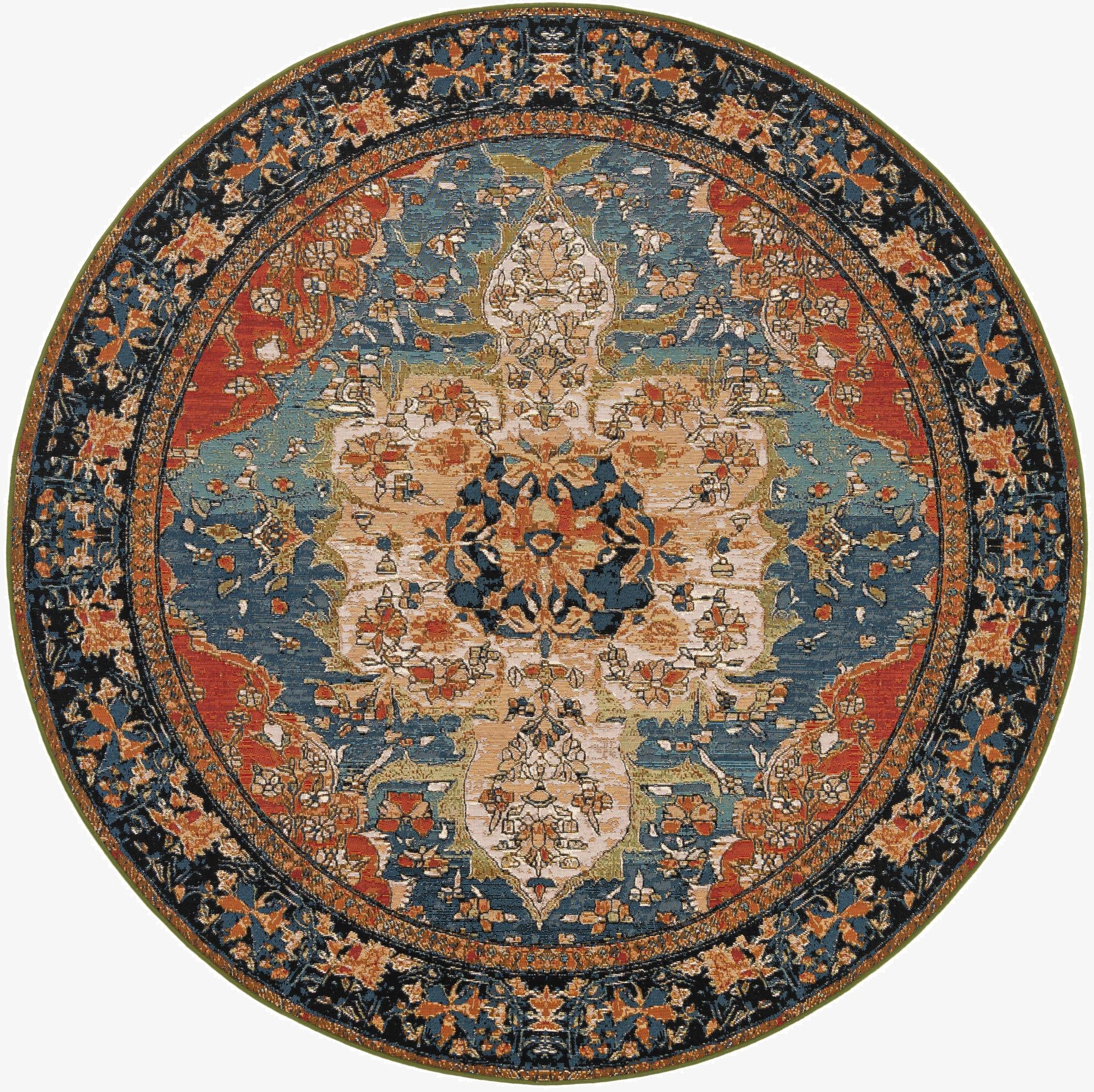 7' 10 x 7' 10  Washable Traditional Indoor / Outdoor Round Rug