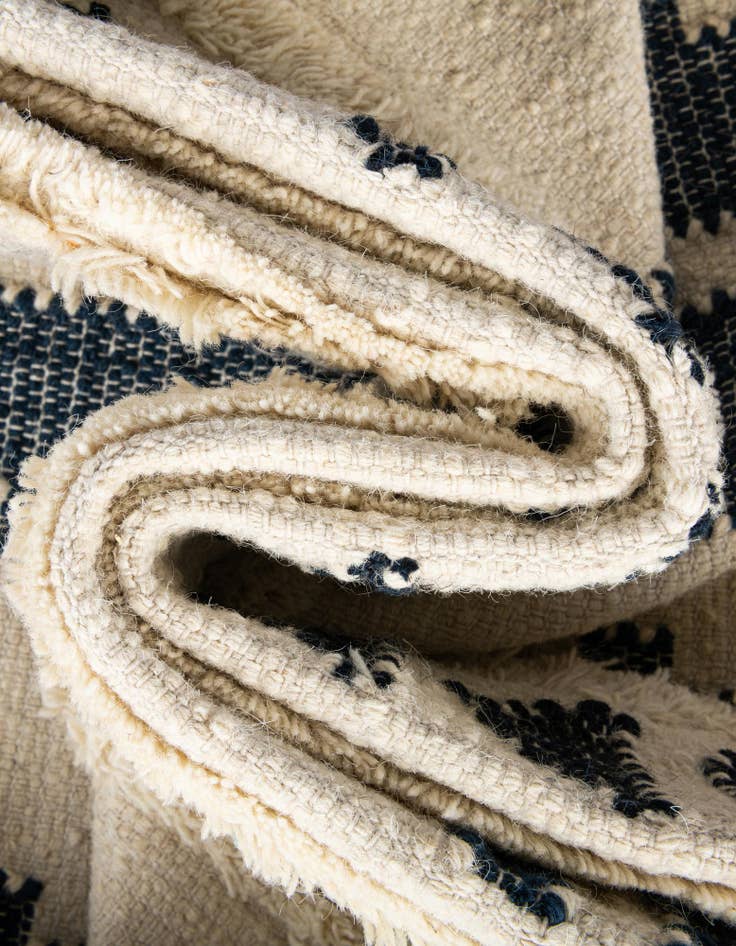 Detail image of Custom Navy Blue and White Hand Woven Arizona Wool Rug