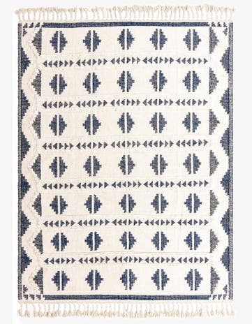 Navy Blue and White Hand Woven Arizona Wool Rug