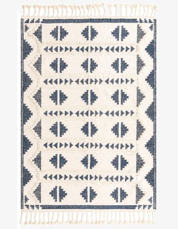 Navy Blue and White Hand Woven Arizona Wool Rug