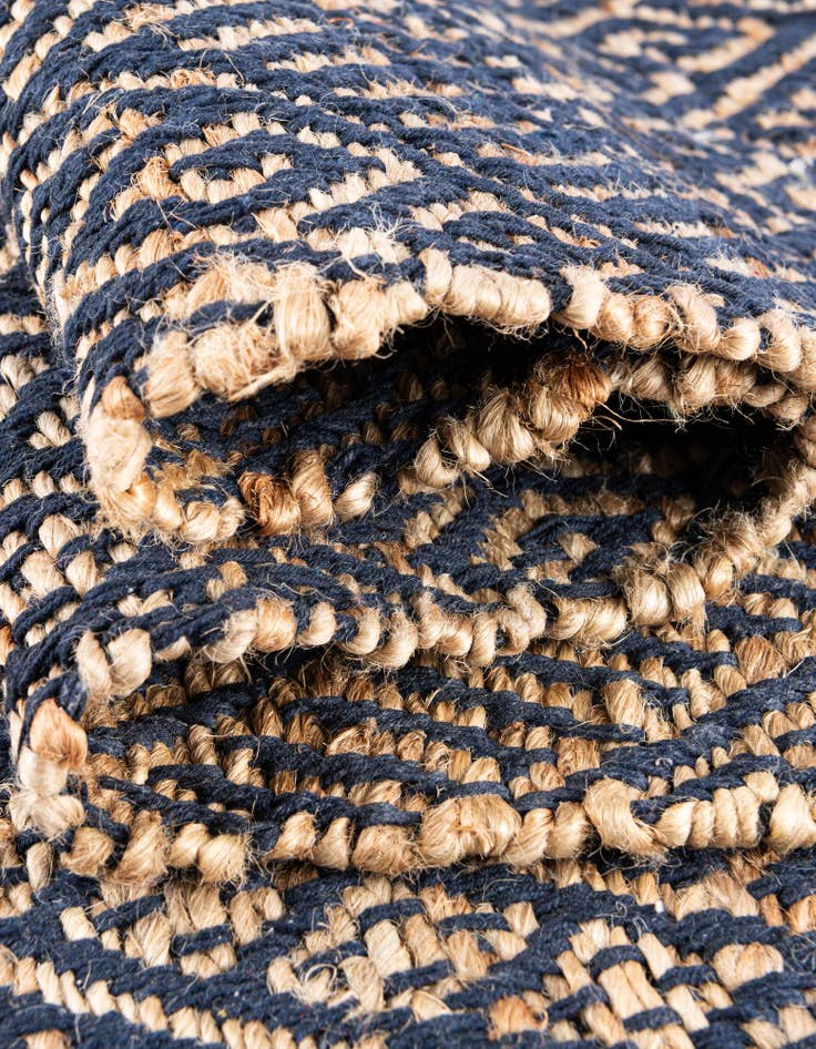 Detail image of Custom Navy Blue and White Handmade Braided Jute Rug