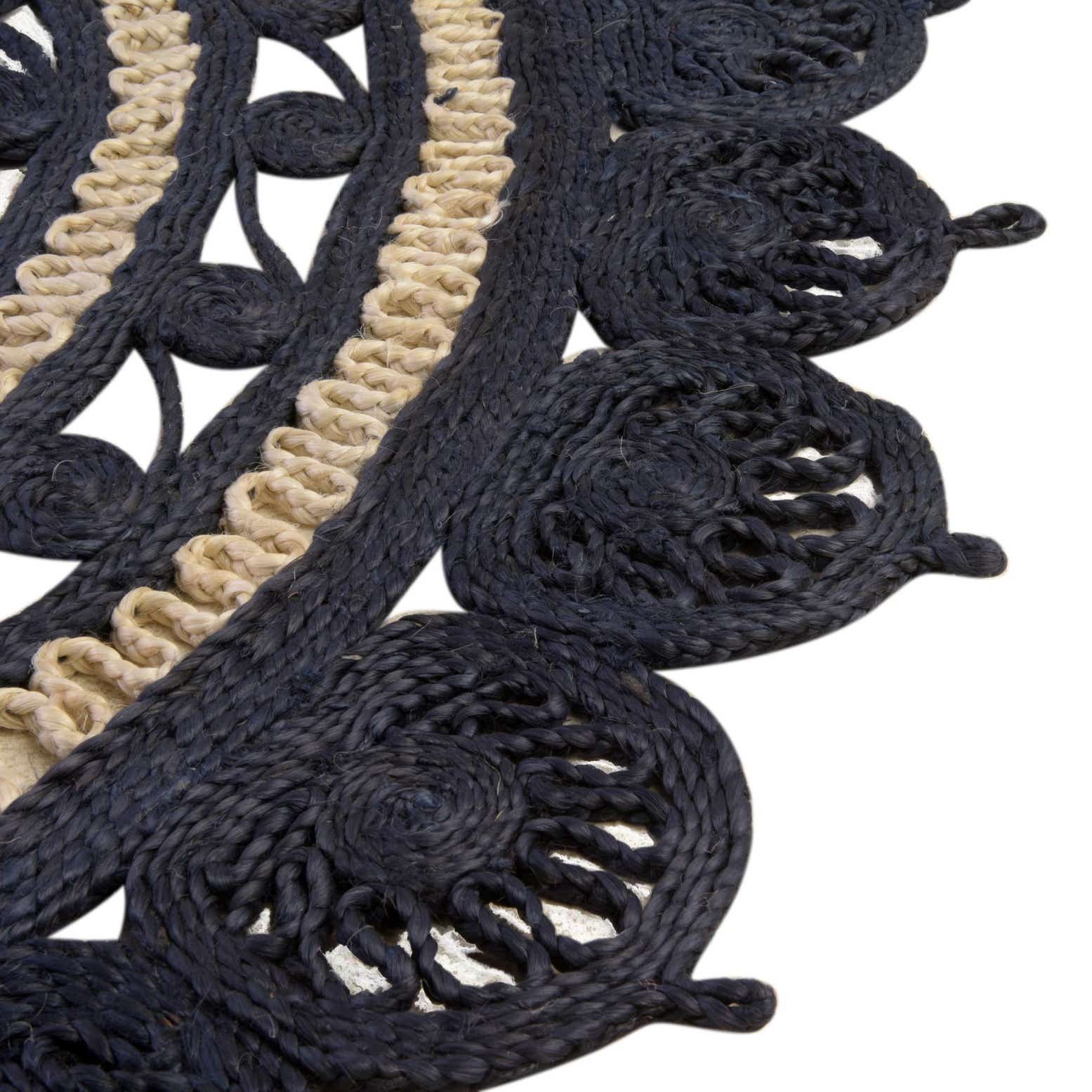 Custom Navy Blue and White Braided Jute Round Rug