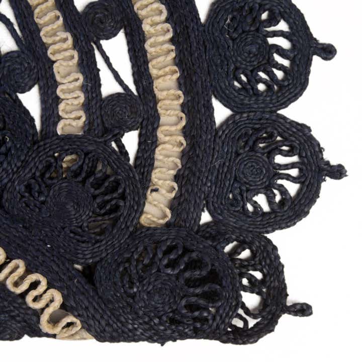 Custom Navy Blue and White Braided Jute Round Rug