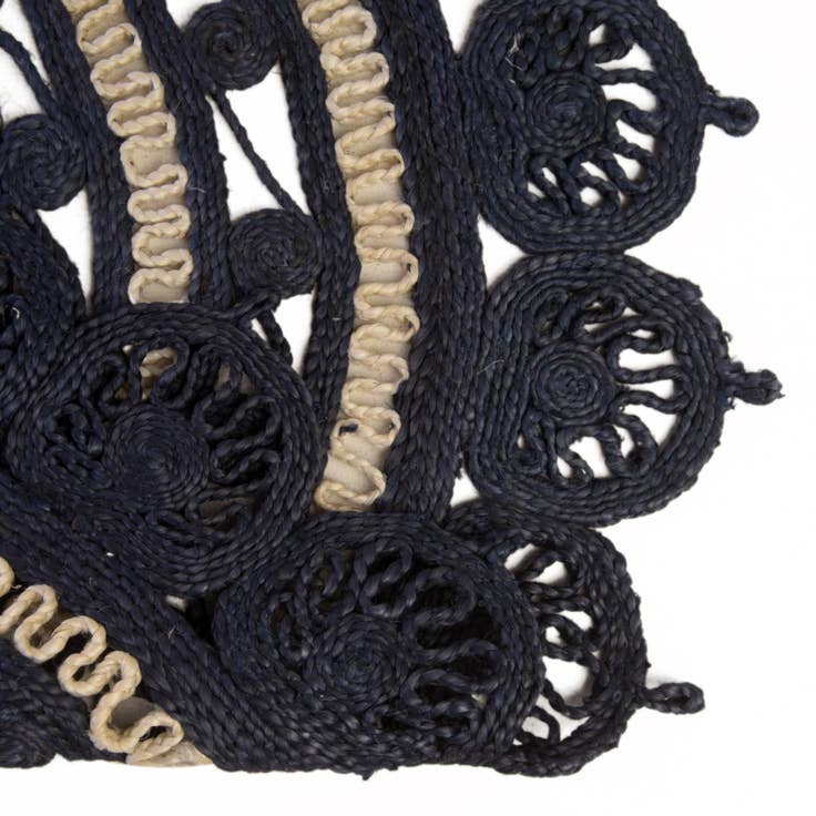 Detail image of Custom Navy Blue and White Braided Jute Round Rug