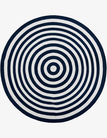 Navy Blue and White Easy-Clean Eco Verse Washable Indoor / Outdoor Round Rug