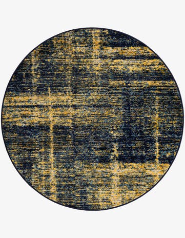 Navy Blue and Yellow Laguna Round Rug