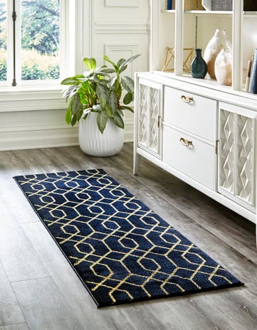 Navy Blue Gold Marilyn Monroe™ Glam Trellis Runner Rug