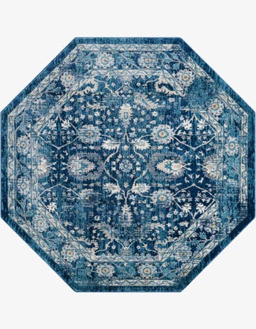 Navy Blue Dahlia Octagon Rug