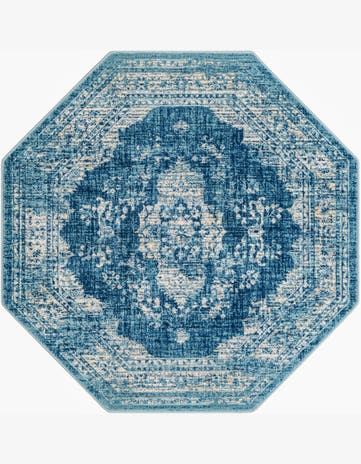 Navy Blue Dahlia Octagon Rug