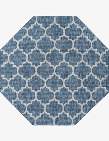 Navy Blue Easy-Clean Lattice Indoor / Outdoor Octagon Rug