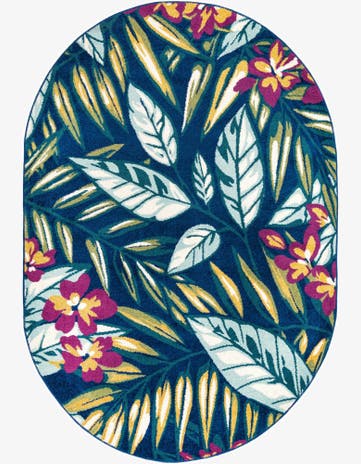 Navy Blue Bloom Oval Rug