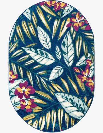 Navy Blue Bloom Oval Rug