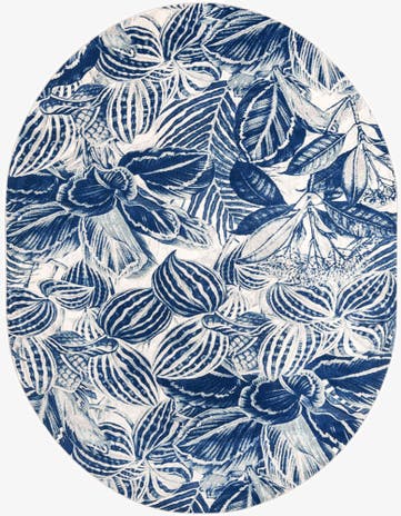 Navy Blue Blossom Oval Rug