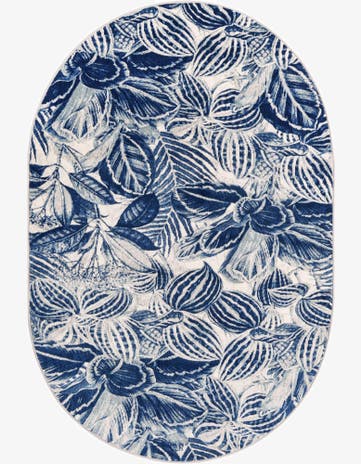 Navy Blue Blossom Oval Rug