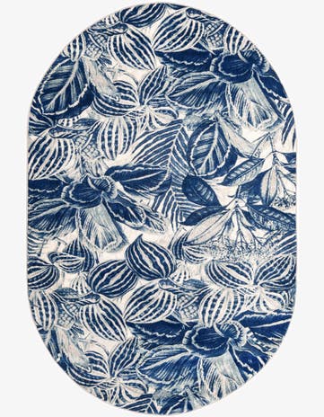 Navy Blue Blossom Oval Rug